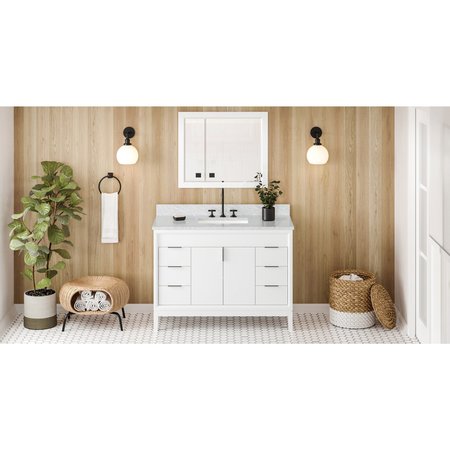 JEFFREY ALEXANDER 48In. White Theodora Vanity, White Carrara Marble Vanity Top, Undermount Rectangle Bowl VKITTHE48WHWCR